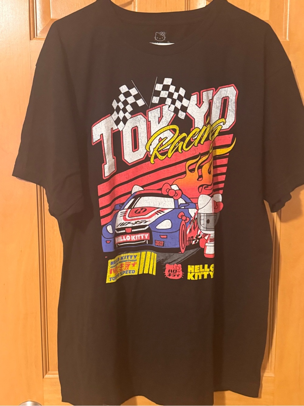 Hello Kitty Black Tokyo Racing Graphic Tee with Multicolor Print